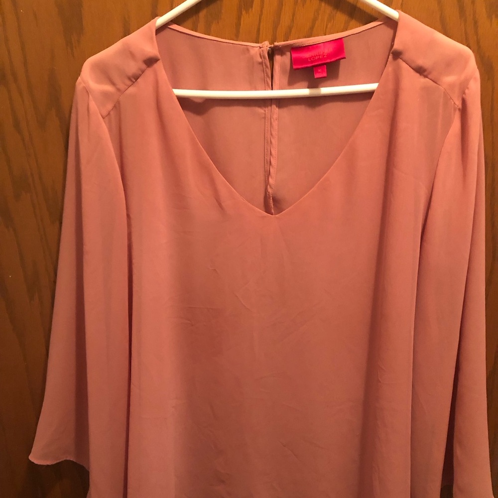 Loft Dusty Rose V-Neck Long Sleeve Blouse Jennifer Lopaz XL